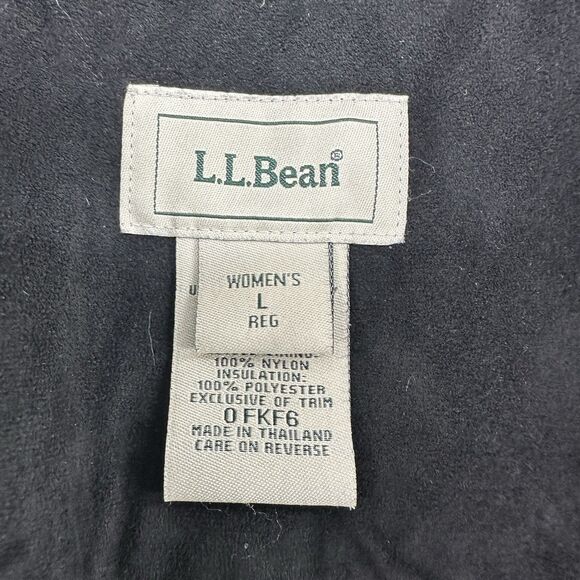 L.L. BEAN - Women's Fleece Lined Primaloft Quilted Hooded Black Coat Size L - Picture 7 of 15